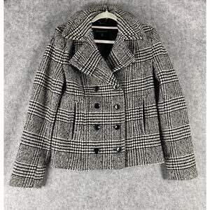Banana Republic Wool Blend Coat Womens 6 Tall Houndstooth Double Breasted Preppy